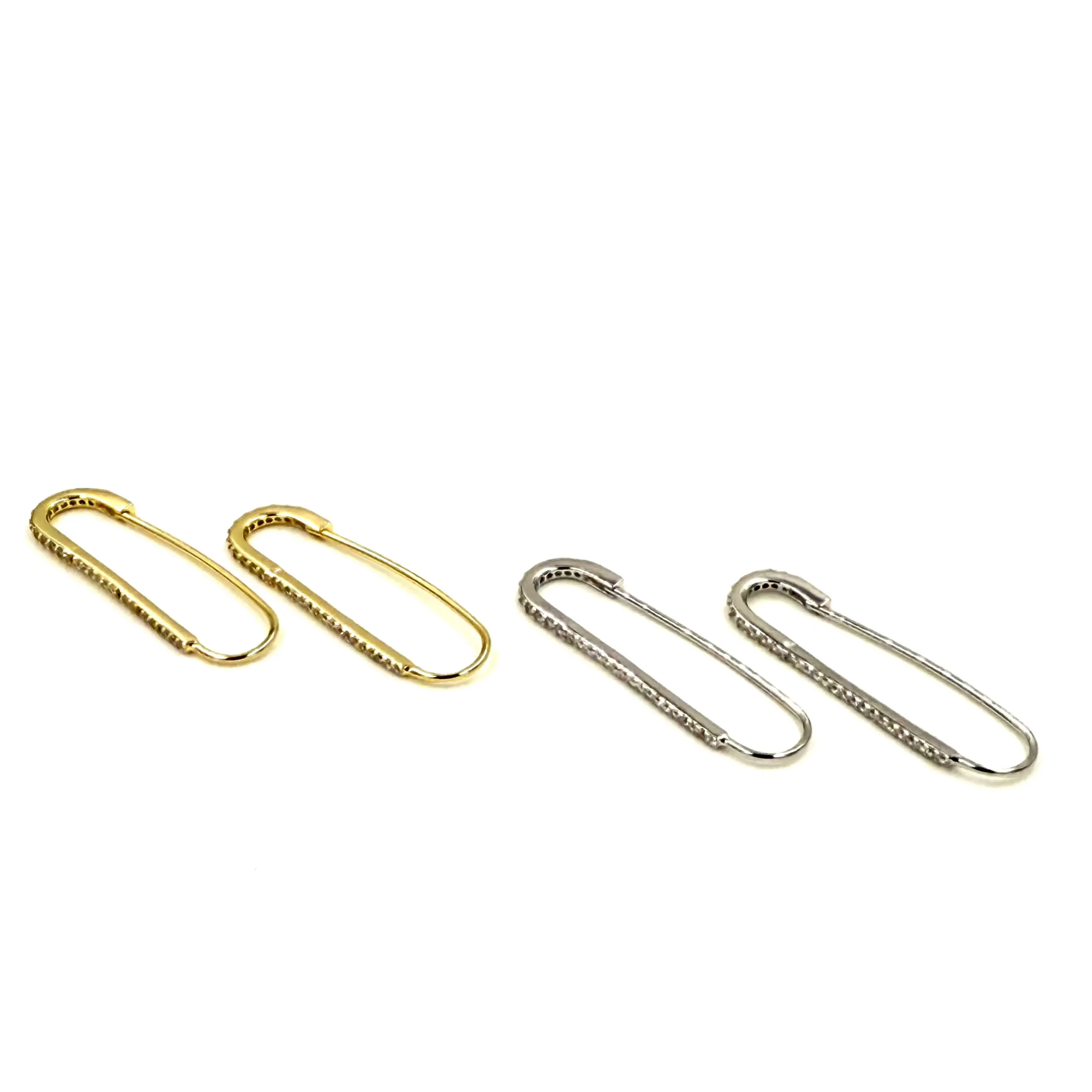Ashley Gold Sterling Silver Drop CZ Safety Pin Earrings