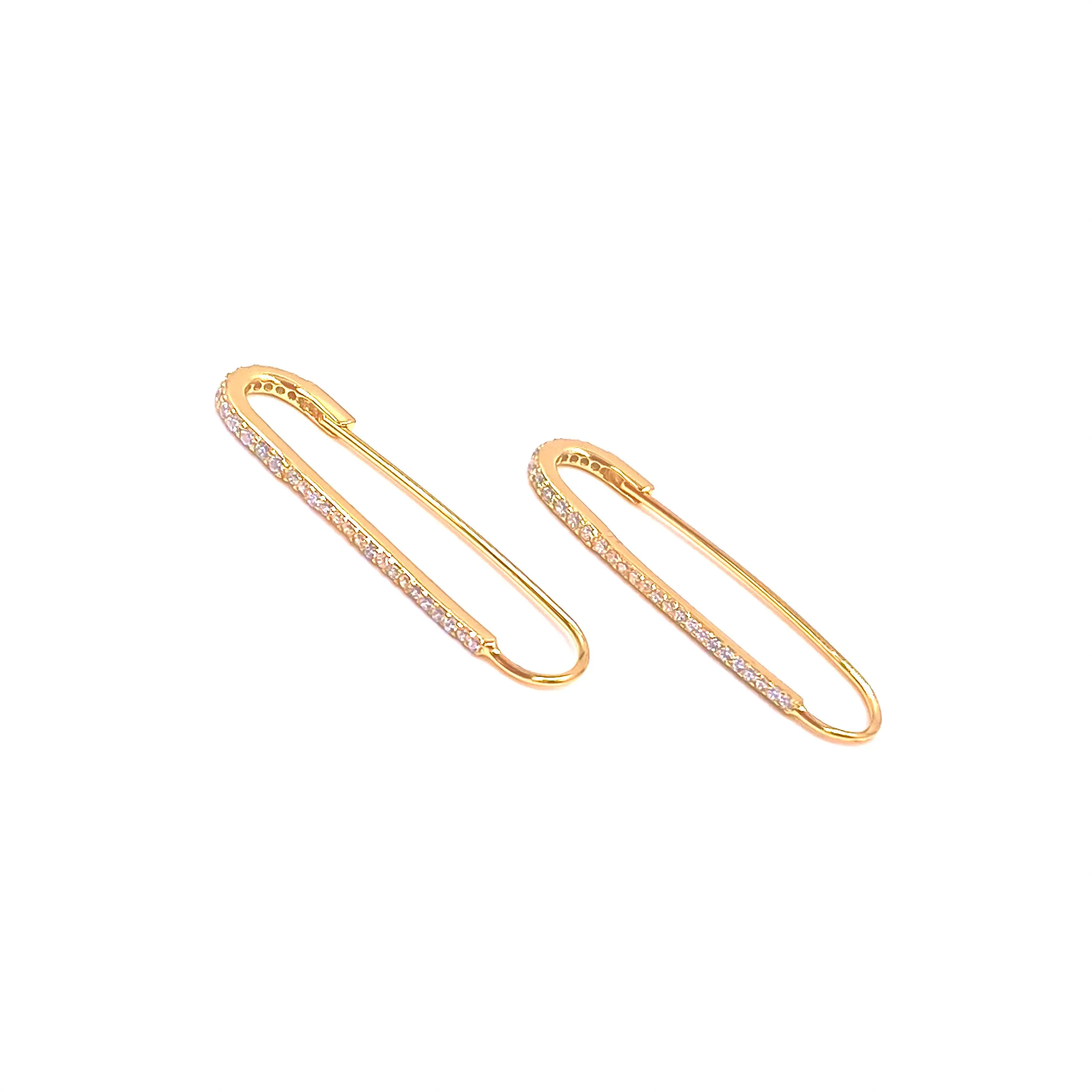 Ashley Gold Sterling Silver Drop CZ Safety Pin Earrings