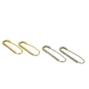 Ashley Gold Sterling Silver Drop CZ Safety Pin Earrings