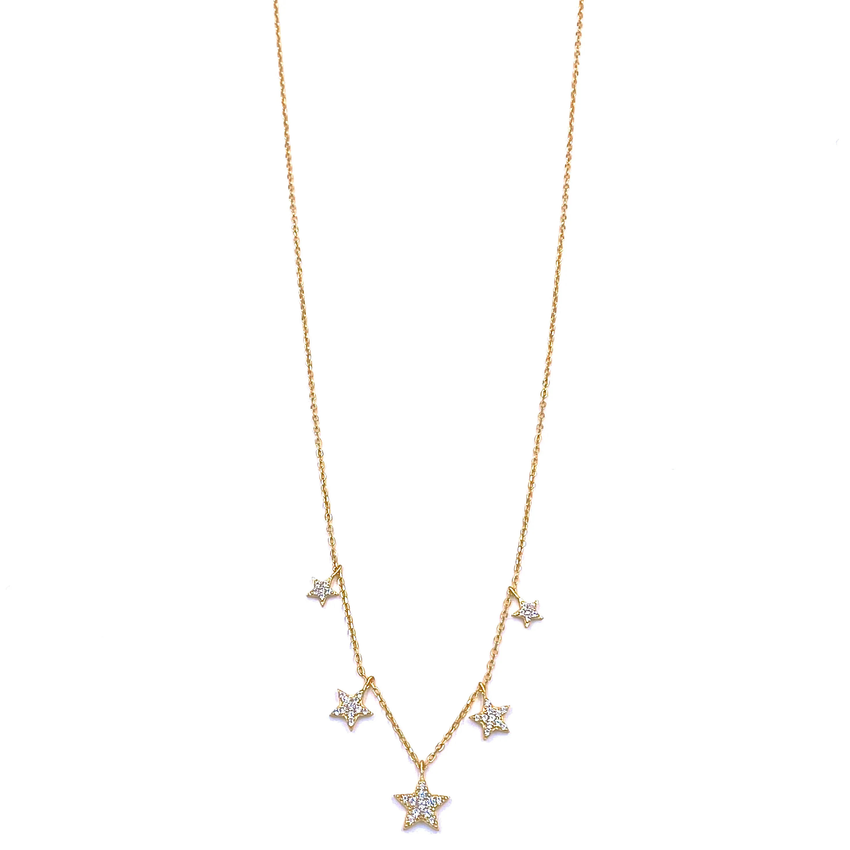 Ashley Gold Sterling Silver Gold Plated 5 Star CZ Encrusted Drop Necklace