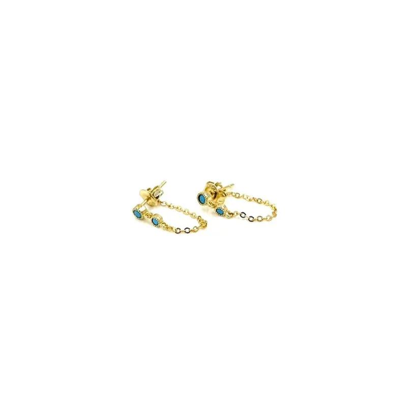 Ashley Gold Sterling Silver Gold Plated Chain Design And Turquoise Earrings