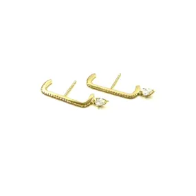 Ashley Gold Sterling Silver Gold Plated CZ Cuff With Post Earrings