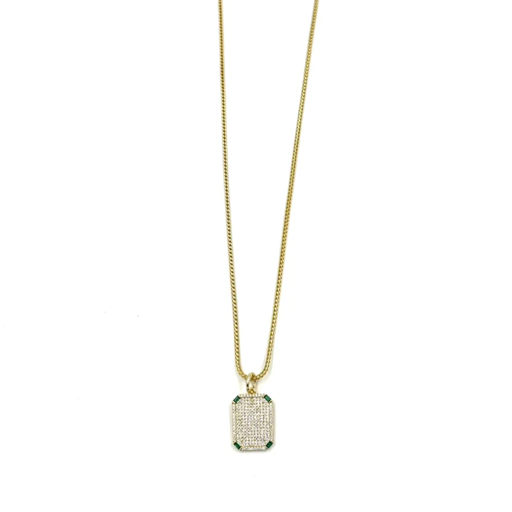 Ashley Gold Sterling Silver Gold Plated CZ ID Tag Pendant Necklace