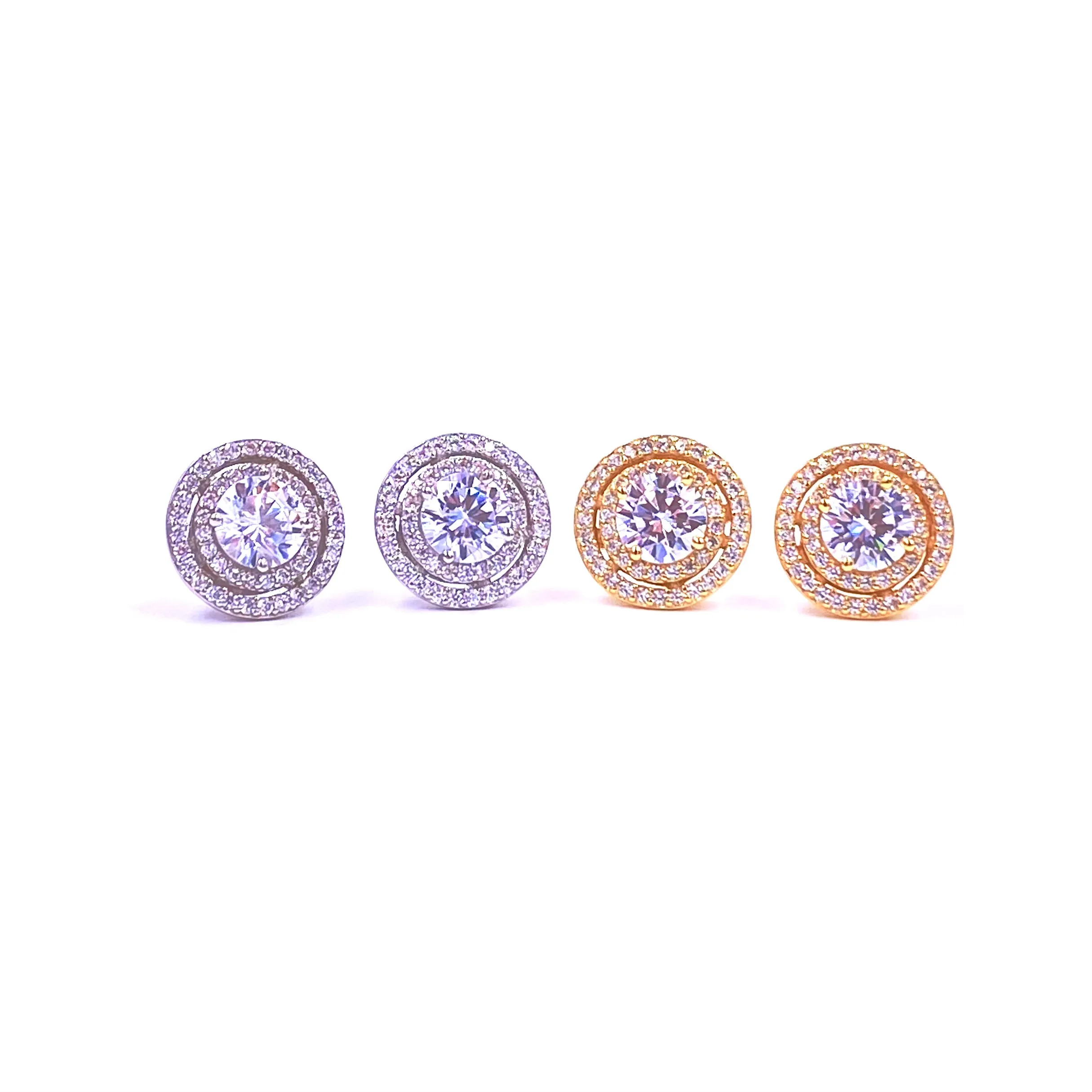 Ashley Gold Sterling Silver Gold Plated Double Halo CZ Stud Earrings