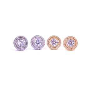Ashley Gold Sterling Silver Gold Plated Double Halo CZ Stud Earrings