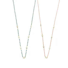 Ashley Gold Sterling Silver Gold Plated Enamel Beaded 6 CZ Necklace