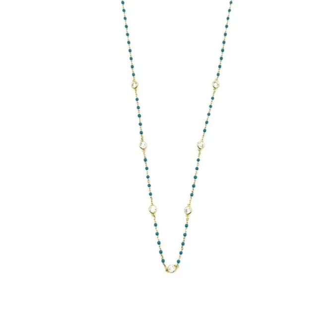 Ashley Gold Sterling Silver Gold Plated Enamel Beaded 6 CZ Necklace