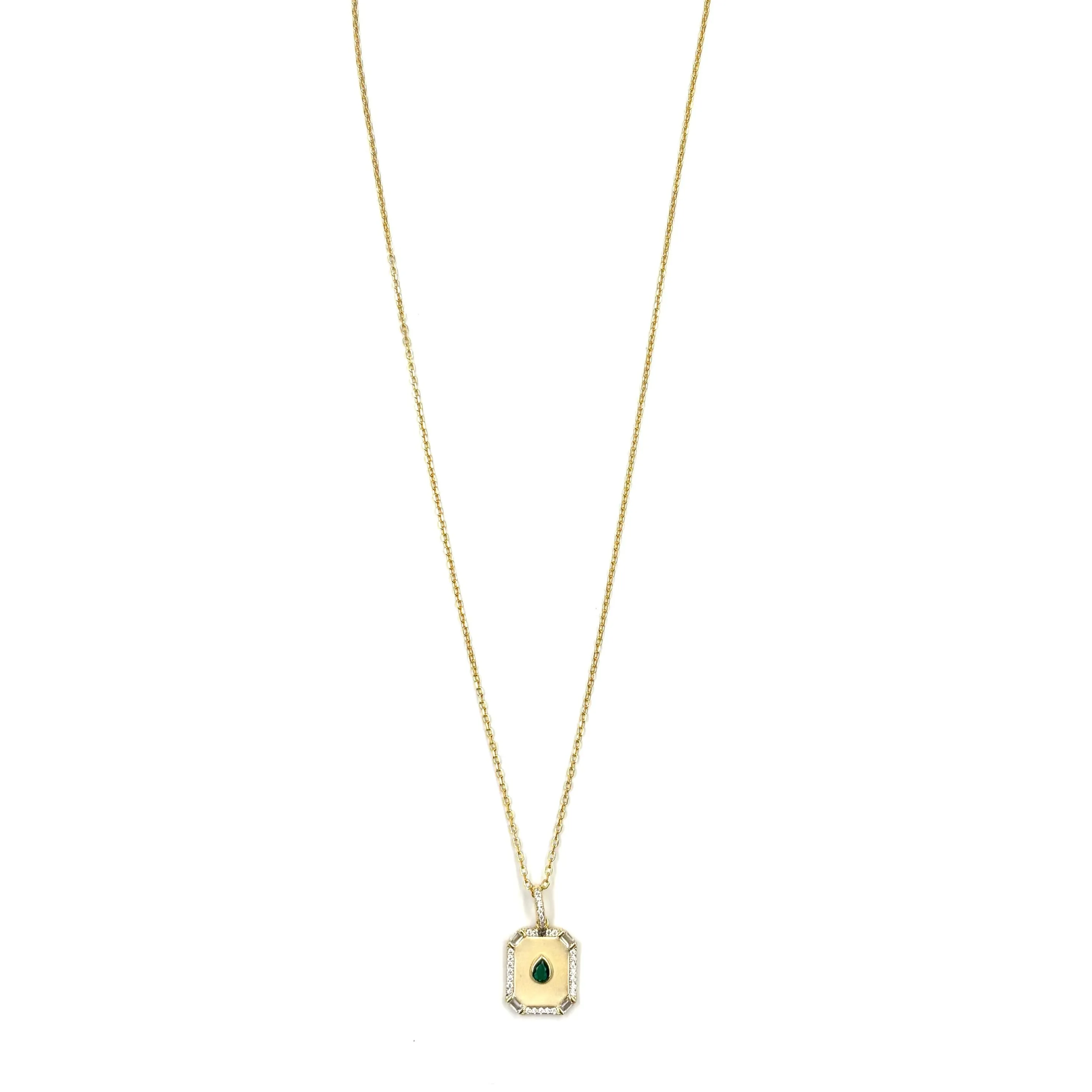 Ashley Gold Sterling Silver Gold Plated Rectangle Green CZ Pendant Necklace