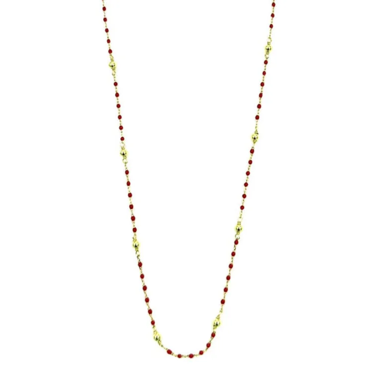 Ashley Gold Sterling Silver Gold Plated Red Beaded Enamel And Gold Ball Design Necklace