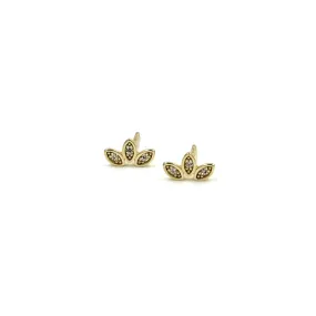 Ashley Gold Sterling Silver Gold Plated Triple Leaf CZ Stud Earrings