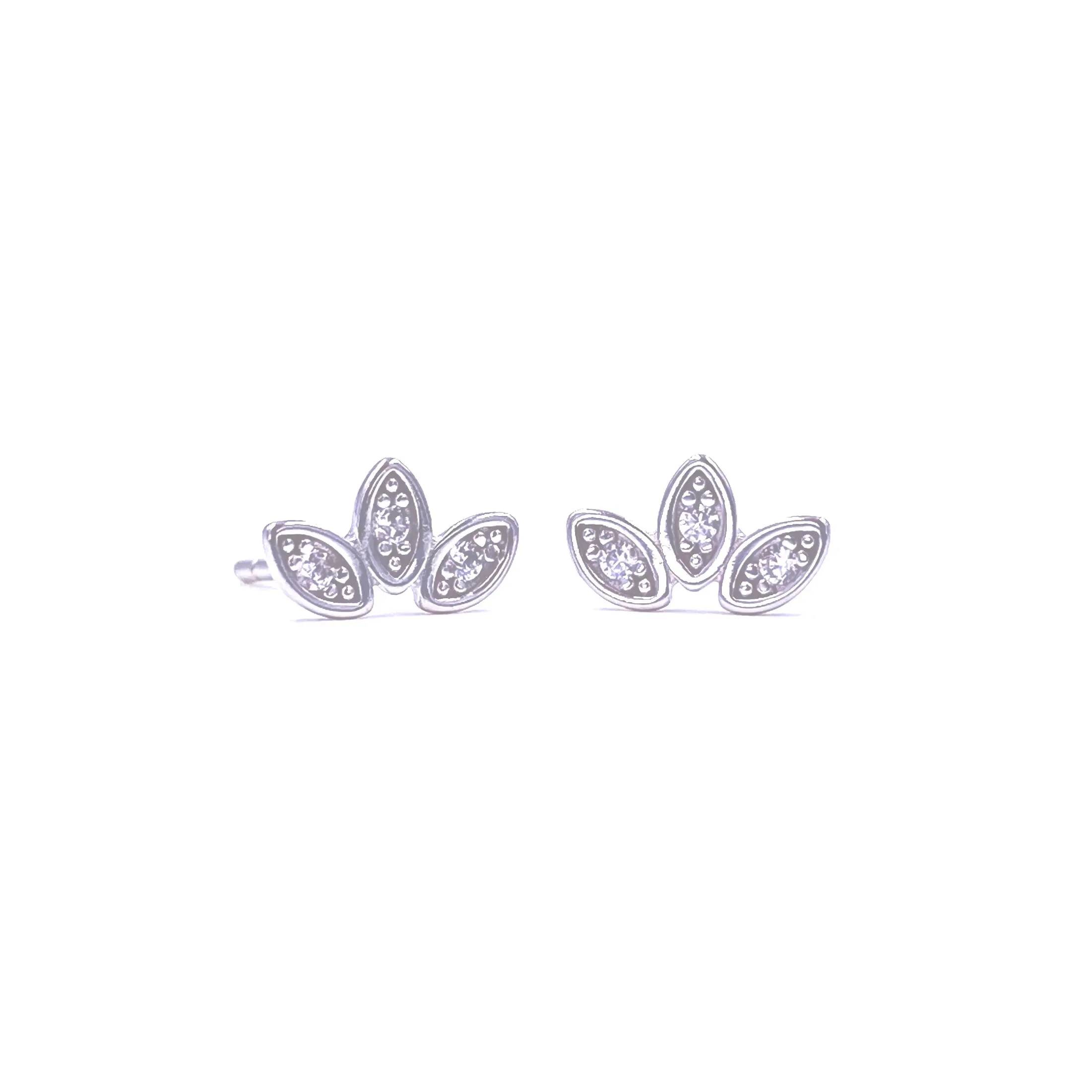 Ashley Gold Sterling Silver Gold Plated Triple Leaf CZ Stud Earrings