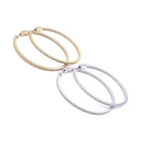 Ashley Gold Sterling Silver Inside/Outside 2.25" CZ Hoop Earrings