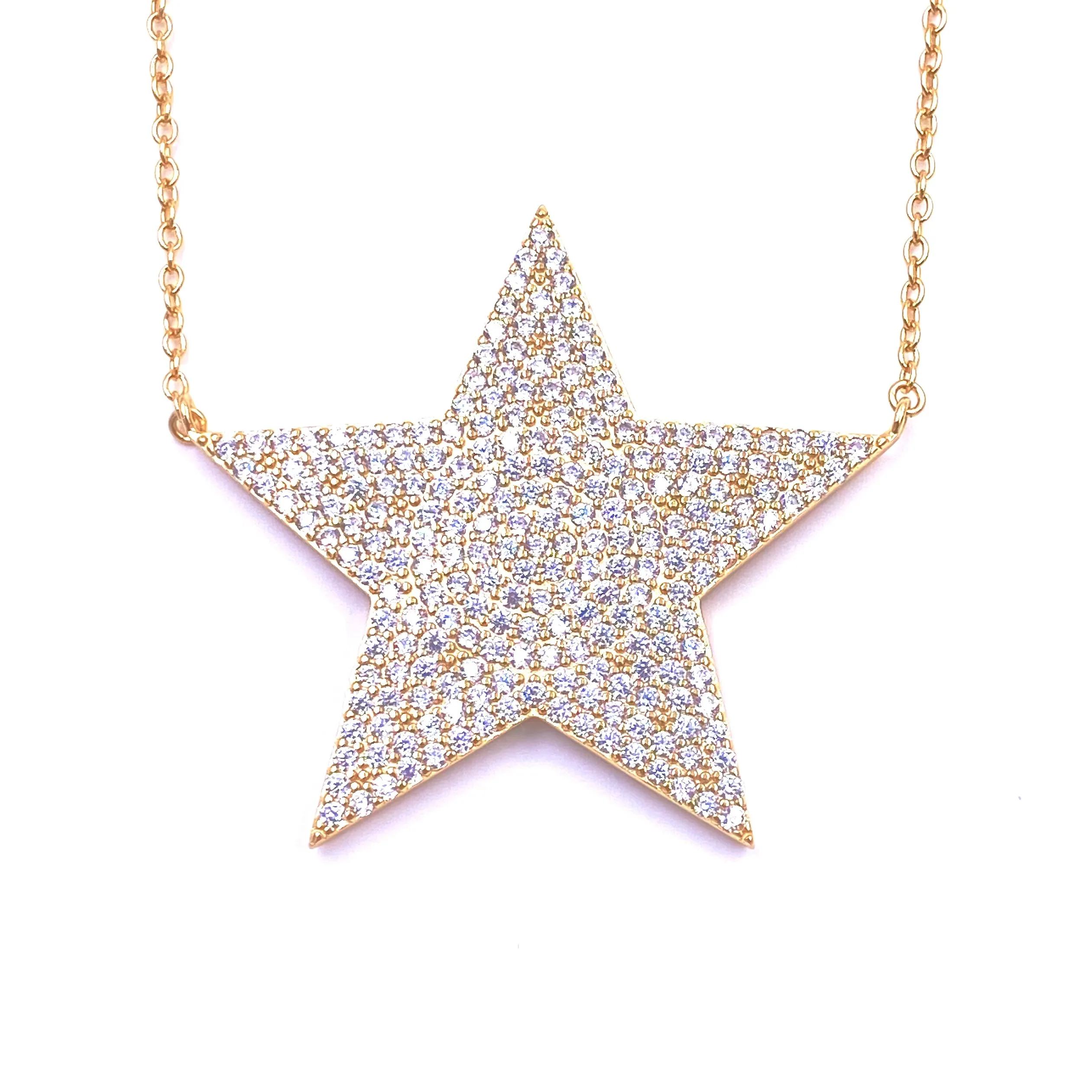 Ashley Gold Sterling Silver Large CZ Star Pendant Necklace