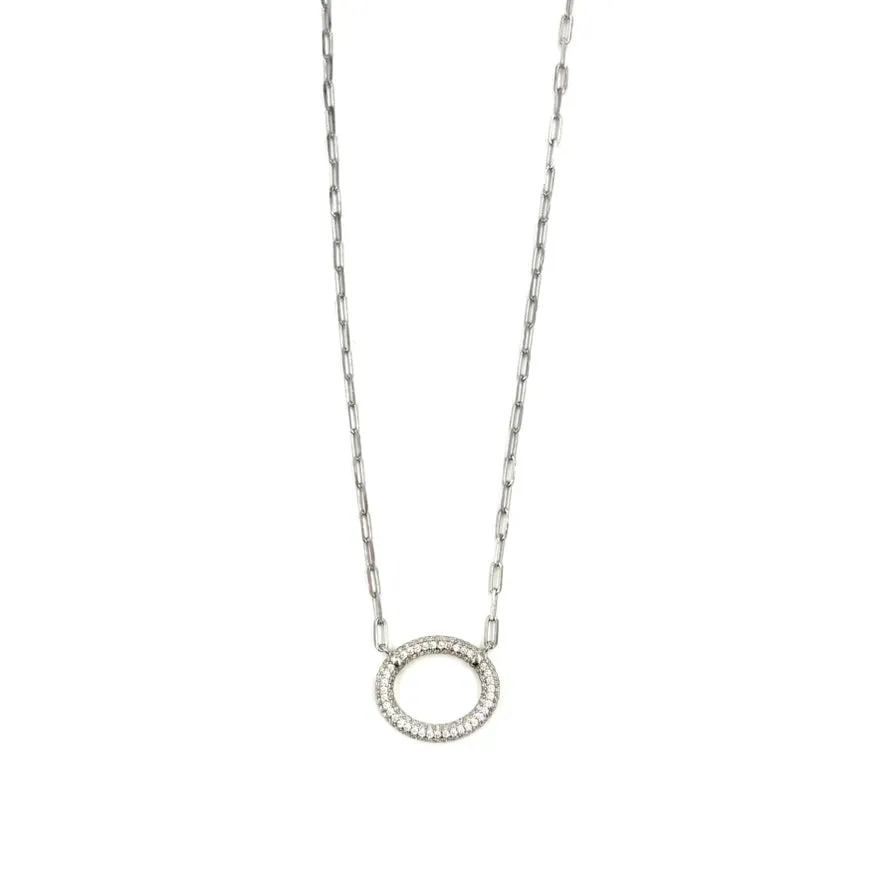 Ashley Gold Sterling Silver Oval CZ Pendant Drop Necklace