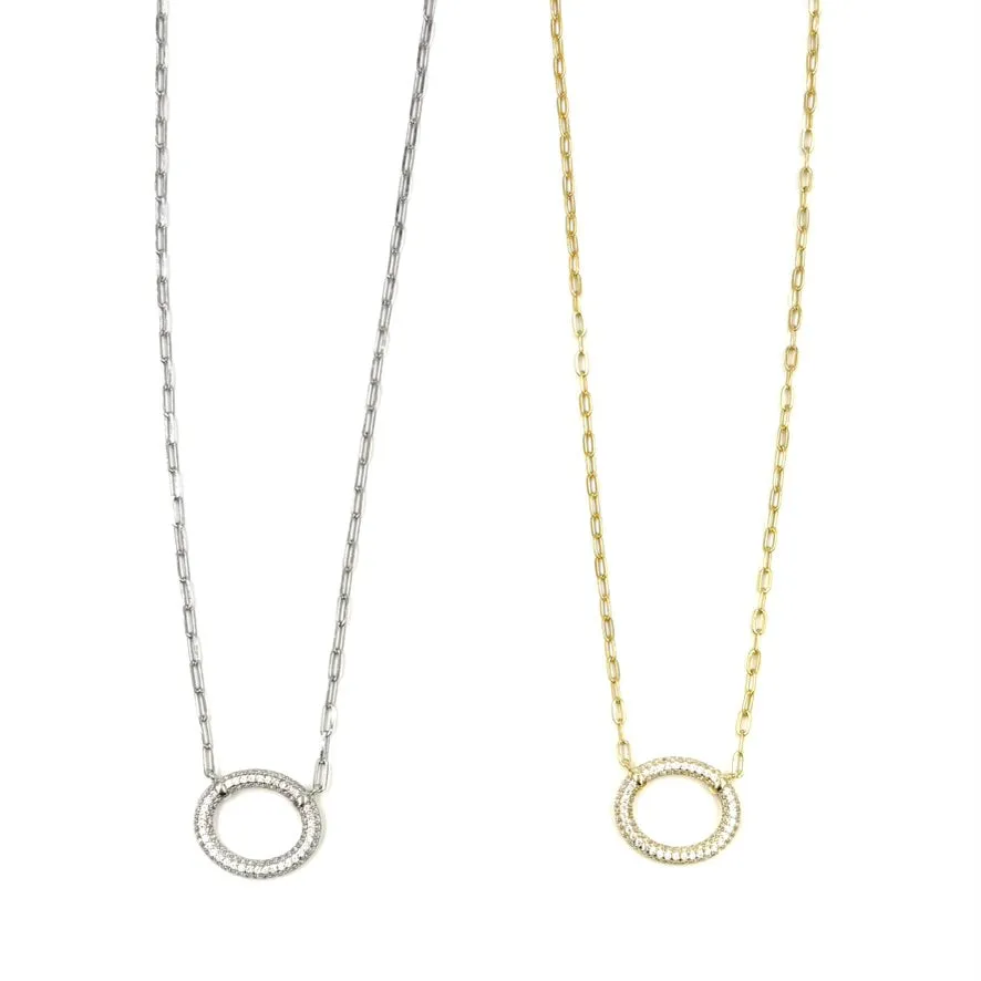 Ashley Gold Sterling Silver Oval CZ Pendant Drop Necklace