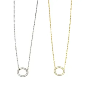 Ashley Gold Sterling Silver Oval CZ Pendant Drop Necklace
