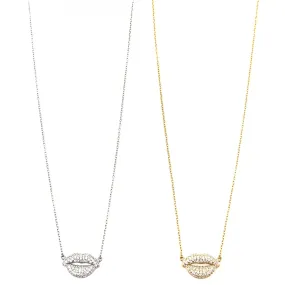 Ashley Gold Sterling Silver Simple CZ Lip Necklace