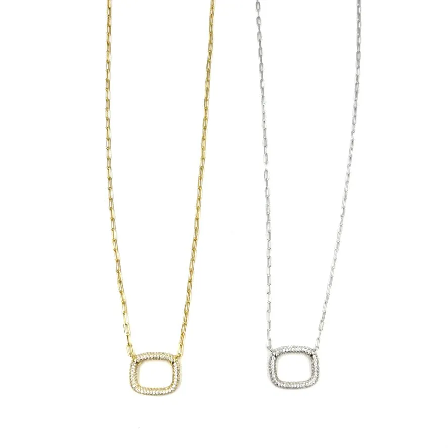 Ashley Gold Sterling Silver Square CZ Drop Pendant Necklace