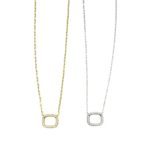 Ashley Gold Sterling Silver Square CZ Drop Pendant Necklace