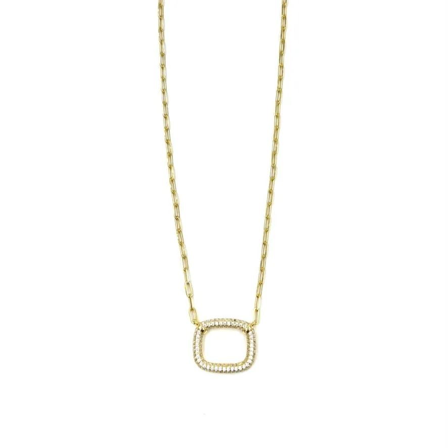 Ashley Gold Sterling Silver Square CZ Drop Pendant Necklace