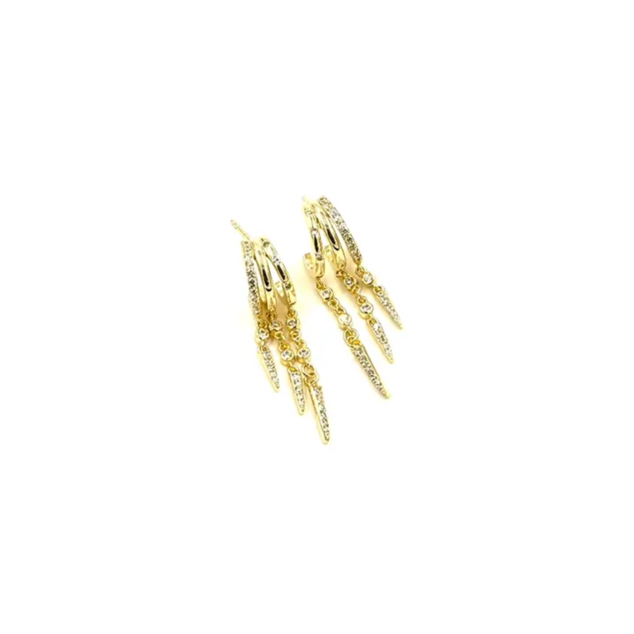 Ashley Gold Sterling Silver Triple Bar Tripole Chaim CZ Drop Earrings