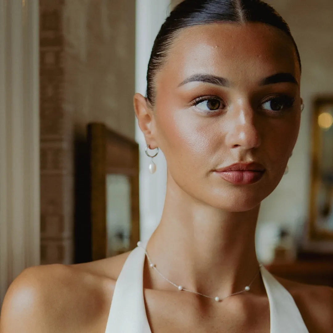 Aura Pearl Hoop Earrings Silver