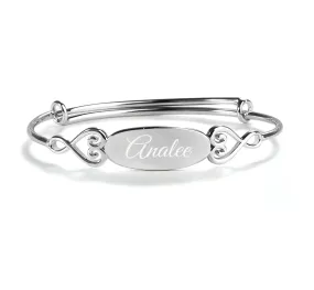 Bangle (Adjustable) - Sterling Silver Oval Bangle Bracelet for Kids with Hearts