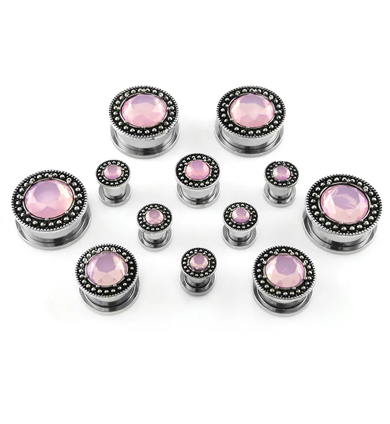 Beaded Centered Pink CZ Plugs