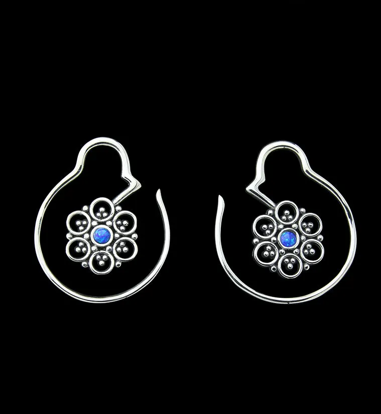 Beaded Floret Blue Opalite White Brass Ear Weights