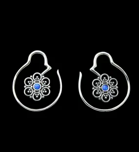 Beaded Floret Blue Opalite White Brass Ear Weights