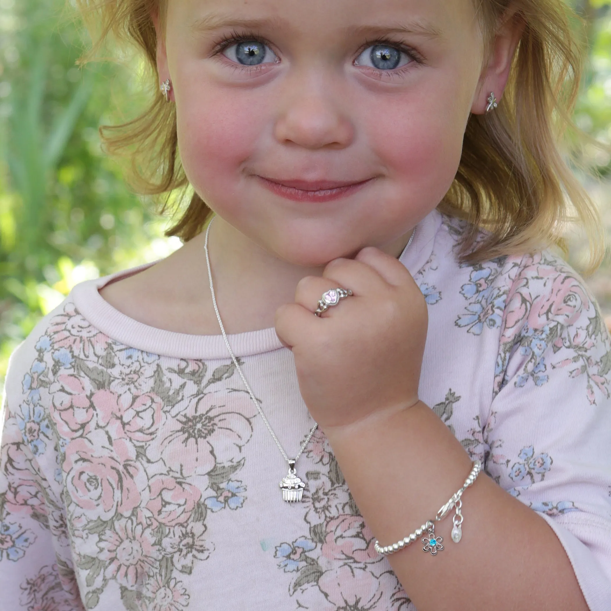Birthstone Bracelet - Sterling Silver Silver Daisy for Babies and Girls