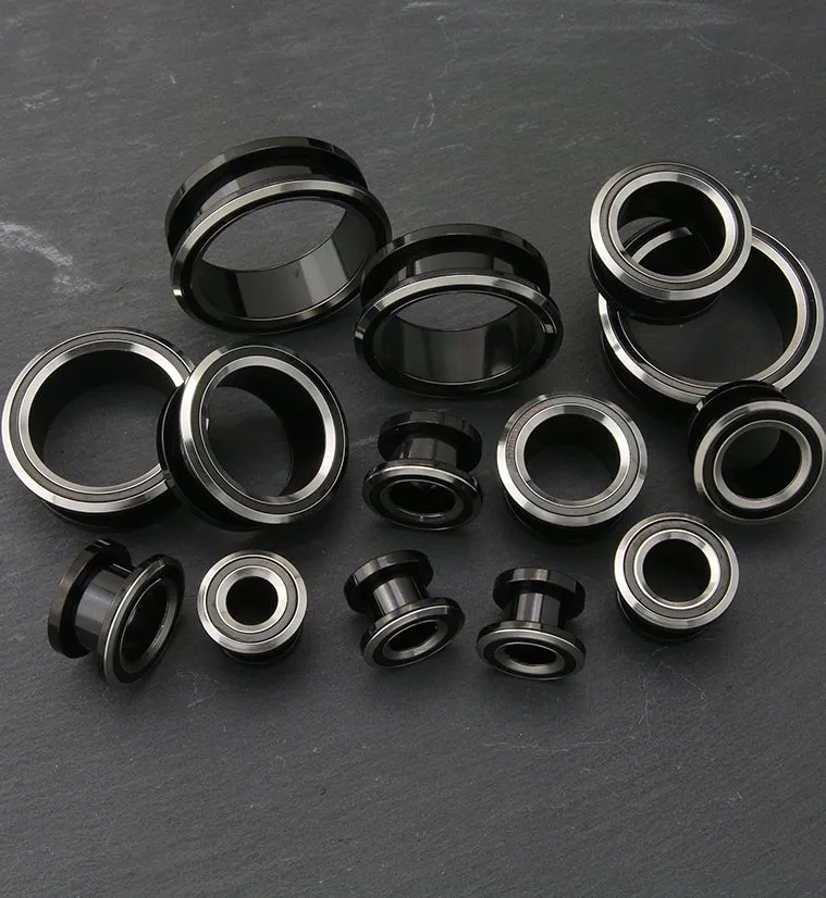 Black & Silver Stainless Steel Screw Back Tunnels