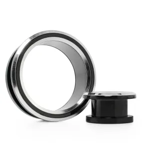 Black & Silver Stainless Steel Screw Back Tunnels