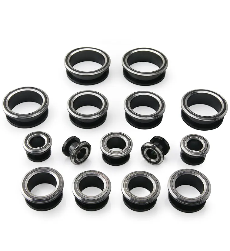 Black & Silver Stainless Steel Screw Back Tunnels