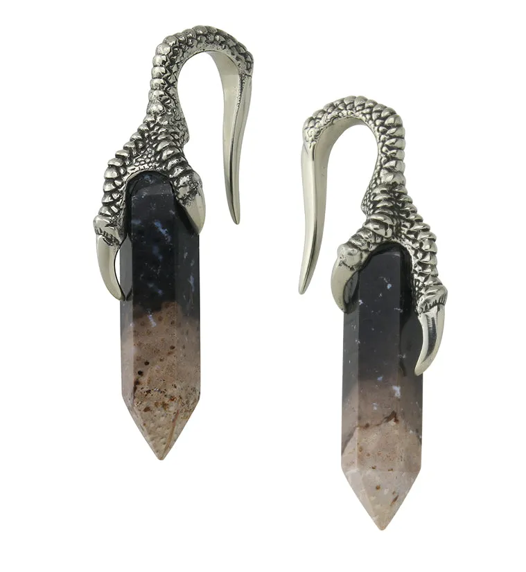 Black Flame Petrified Palm Root Raven Claw White Brass Ear Weights