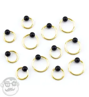 Black Obsidian Gold PVD Captive Bead Ring