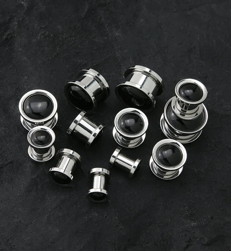 Black Onyx Stone Stainless Steel Plugs