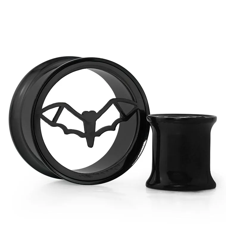 Black PVD Bat Sign Stainless Steel Double Flare Tunnel Plugs