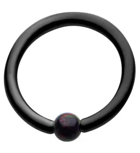 Black PVD Black Opalite Captive Ring