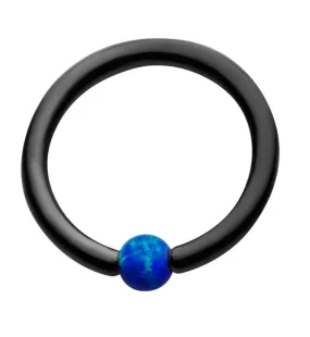 Black PVD Blue Opalite Captive Ring