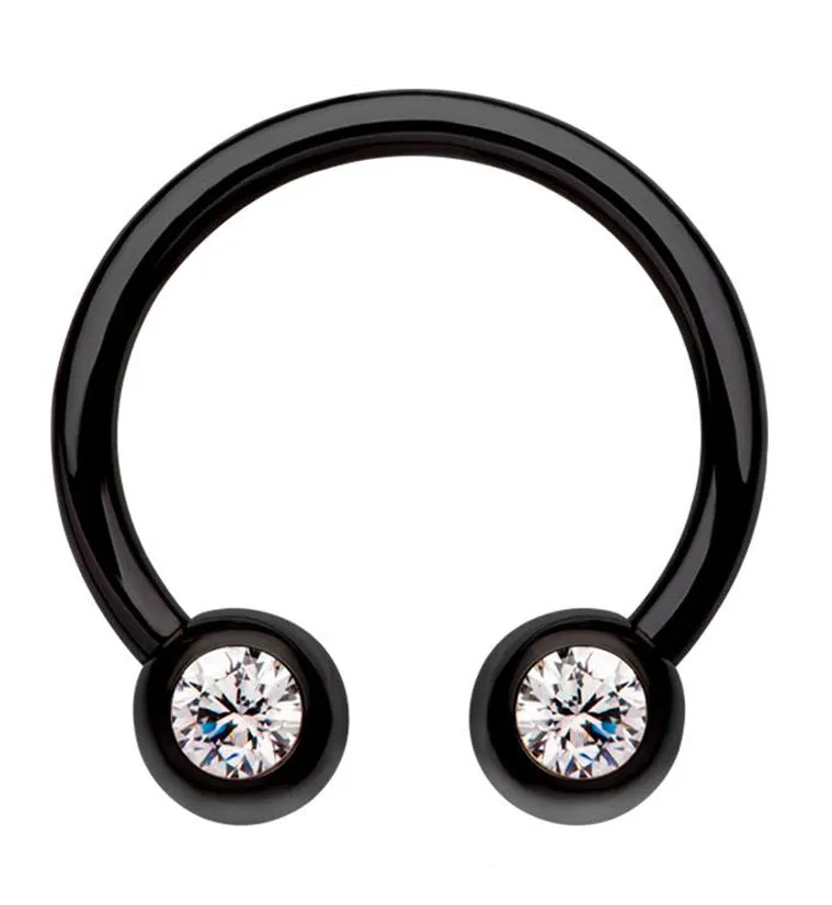 Black PVD Clear CZ Titanium Circular Barbell
