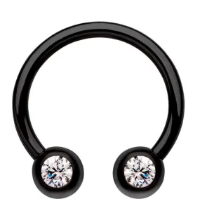 Black PVD Clear CZ Titanium Circular Barbell