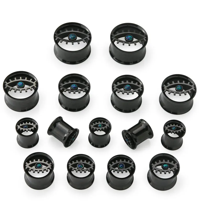 Black PVD Evil Eye Green Opalite Stainless Steel Tunnel Plugs