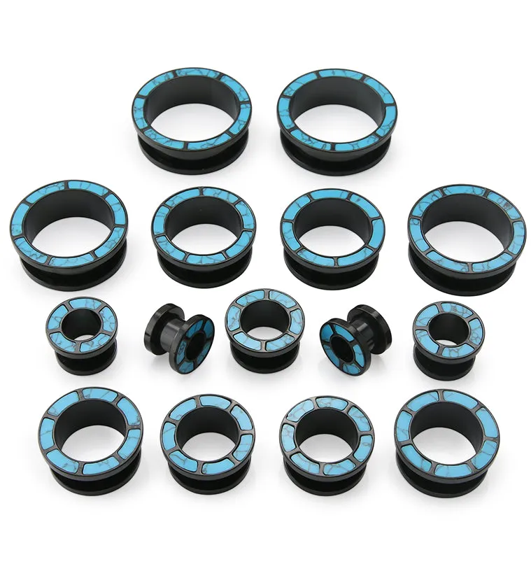 Black PVD Howlite Turquoise Rim Stainless Steel Tunnel Plugs