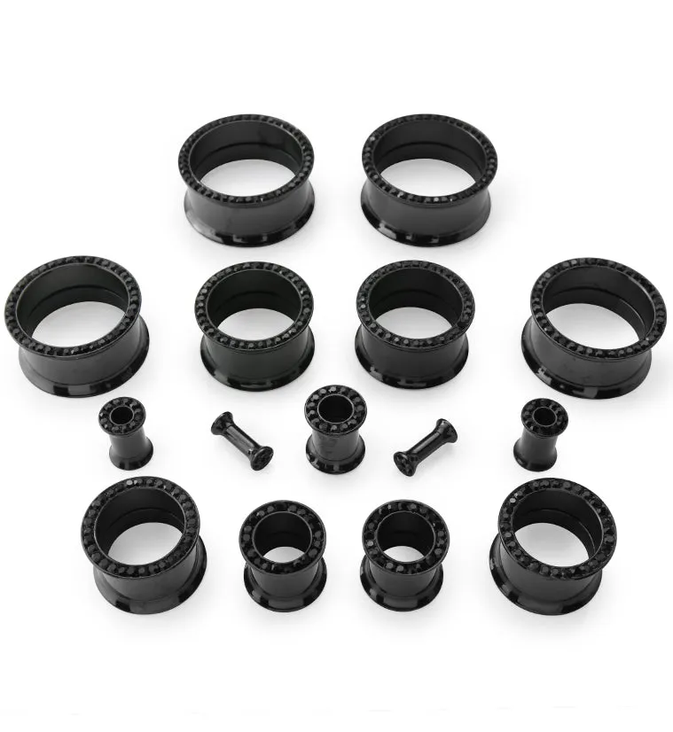 Black PVD Internally Threaded Black CZ Stainless Steel Tunnels