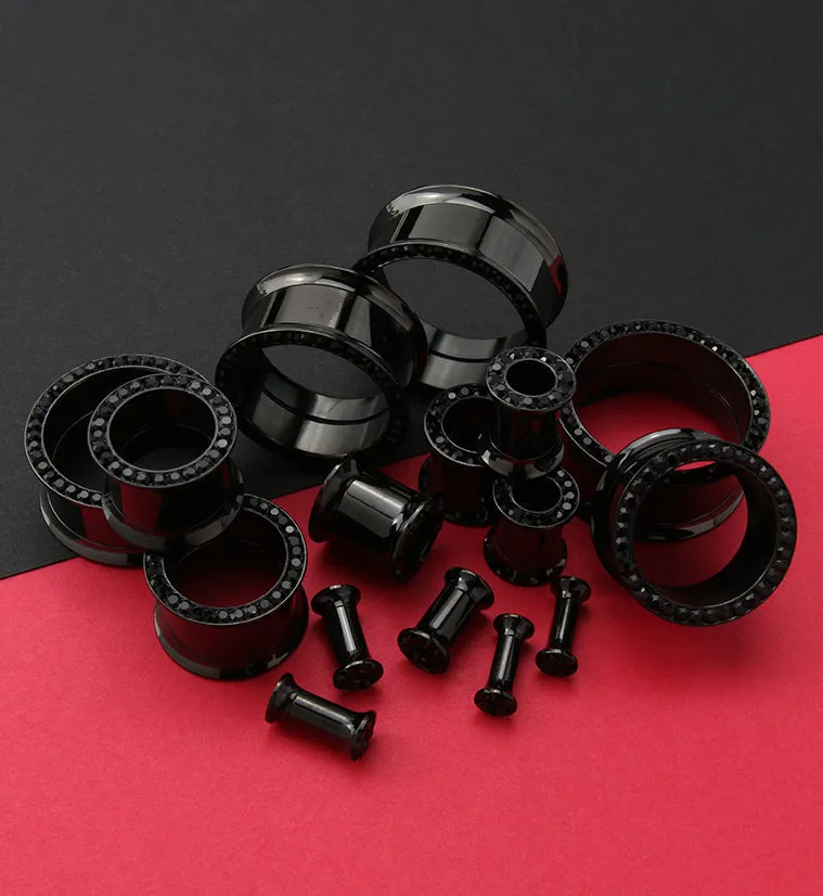Black PVD Internally Threaded Black CZ Stainless Steel Tunnels