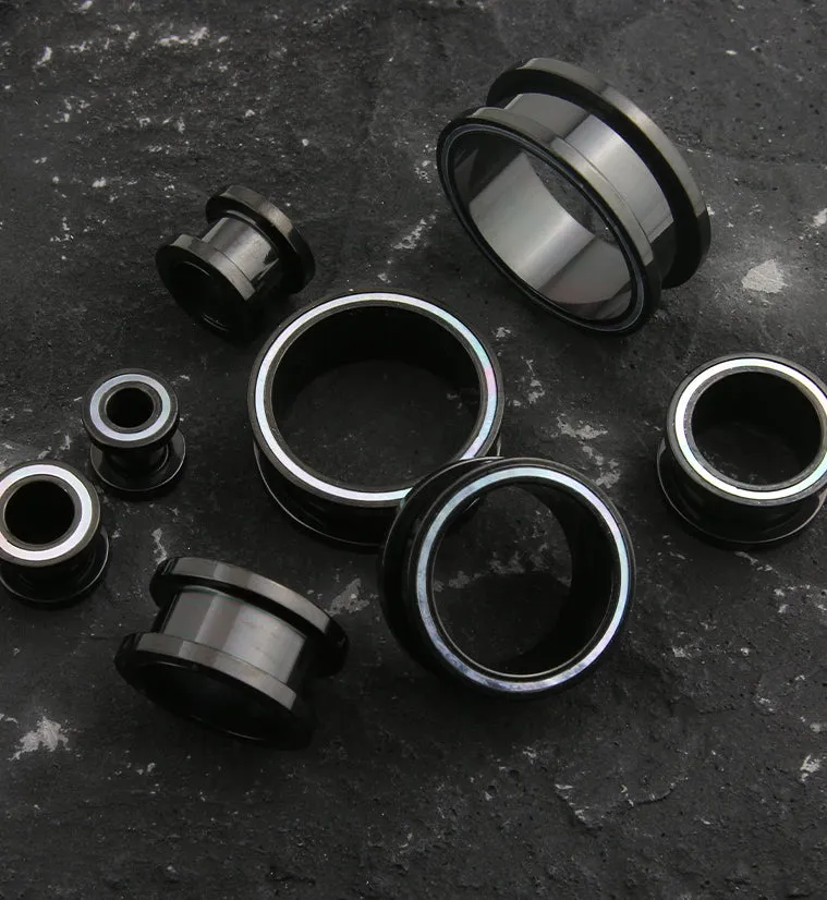 Black PVD MOP Rim Stainless Steel Tunnel Plugs