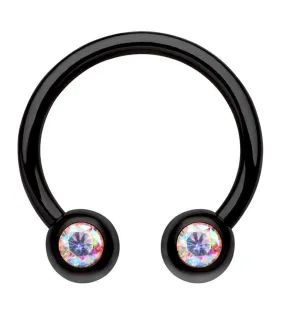Black PVD Rainbow Aurora CZ Titanium Circular Barbell