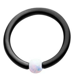 Black PVD White Opalite Captive Ring