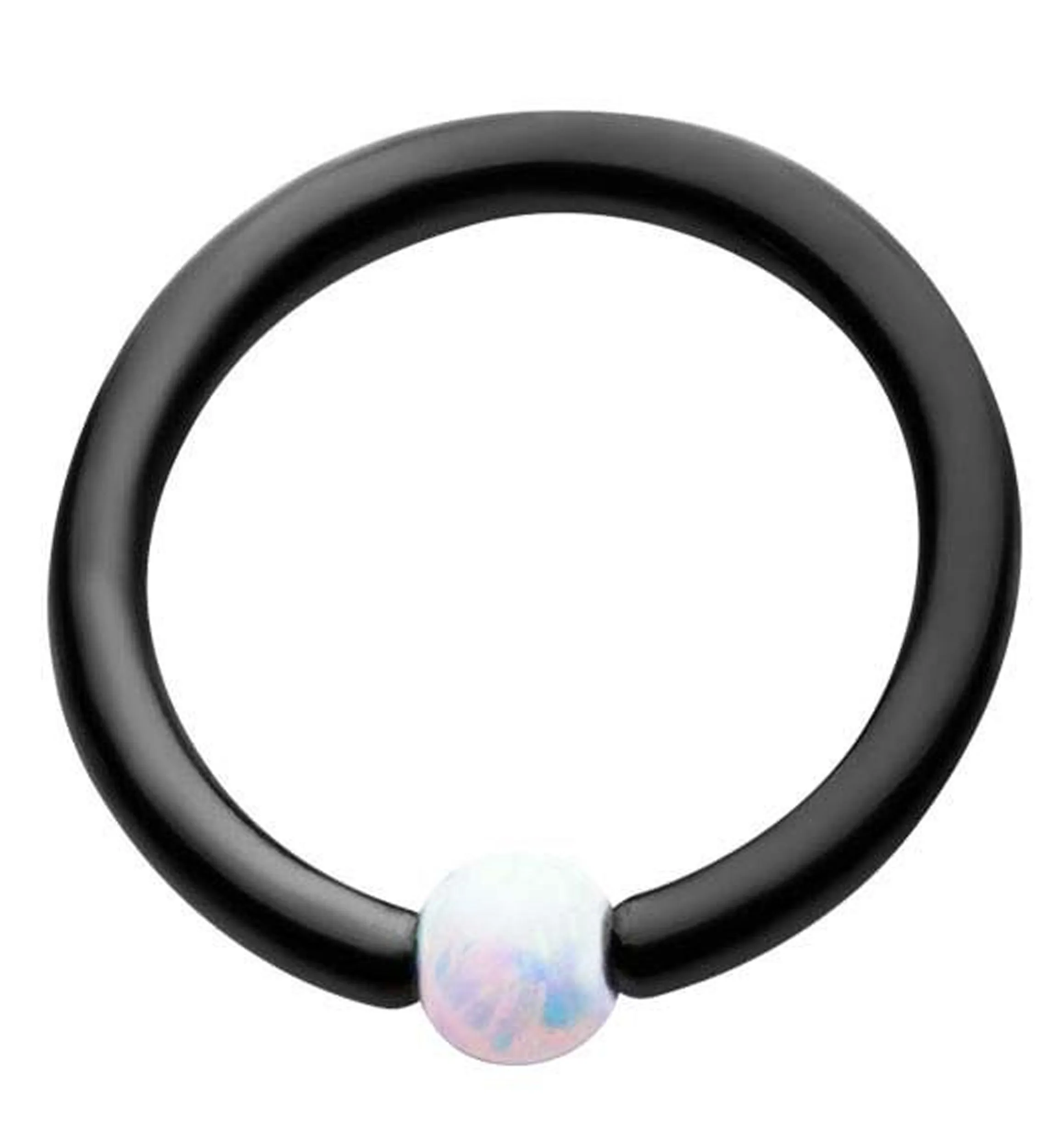 Black PVD White Opalite Captive Ring